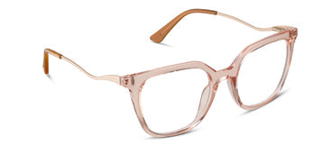 blush Clear cat-eye glasses on a white background