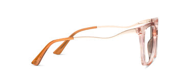 blush Clear cat-eye glasses on a white background