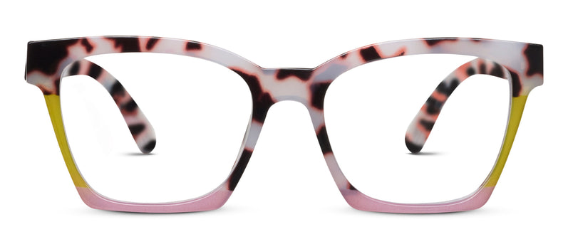 Multicolored cat-eye glasses on a white background