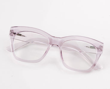 purple eyeglasses on a white background