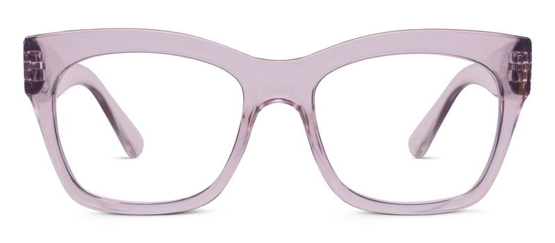 Purple eyeglasses on a white background