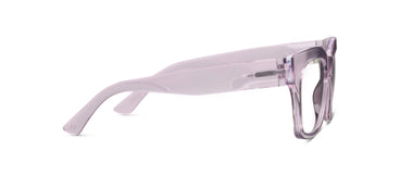 Purple reading glasses on a white background
