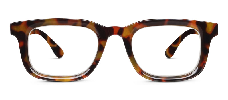 Tortoiseshell eyeglasses on a white background