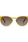 Yellow sunglasses with brown gradient lenses on a white background