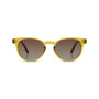 Yellow sunglasses with brown gradient lenses on a white background