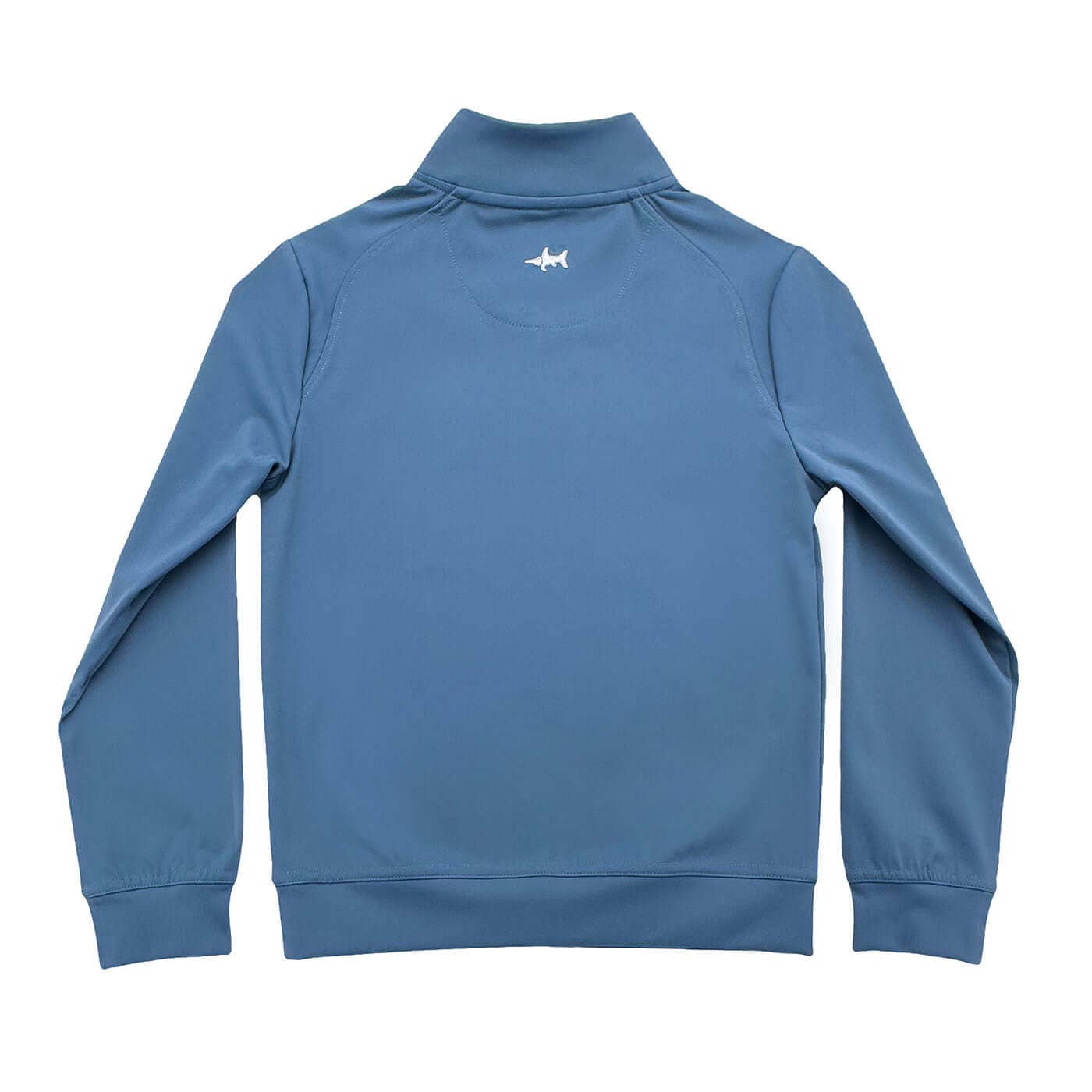 Blue long-sleeve shirt with a small logo on the chest against a white background