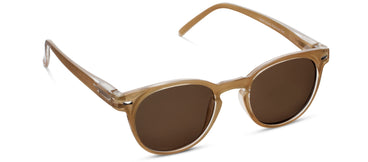 Brown sunglasses with a clear lens on a white background