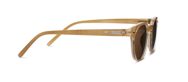 Brown sunglasses with a gold frame on a white background