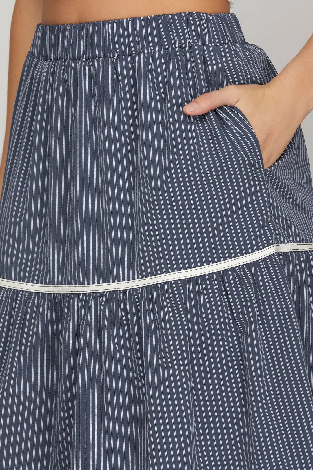 2 pc. Woven Striped Tiered Long Skirt with Matching Top