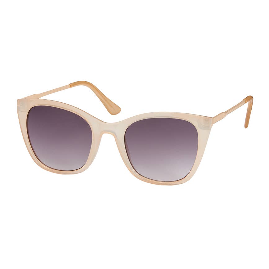 Beige sunglasses with gradient lenses on a white background