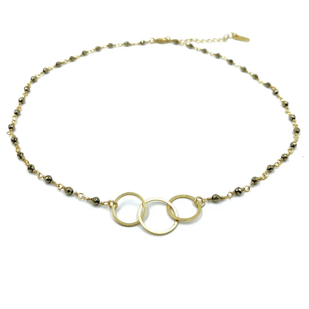 erin gray - 3 Hoops on Pyrite Short Necklace