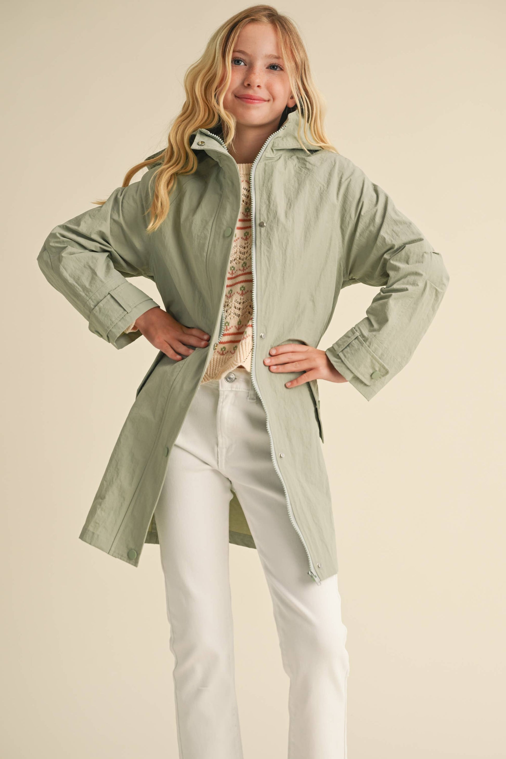 heart and arrow - TWEEN KIDS GIRLS LIGHTWEIGHT LONG PARKA (7-14)