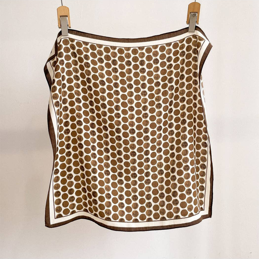 Coffee brown retro dot square scarf, framed with dark border