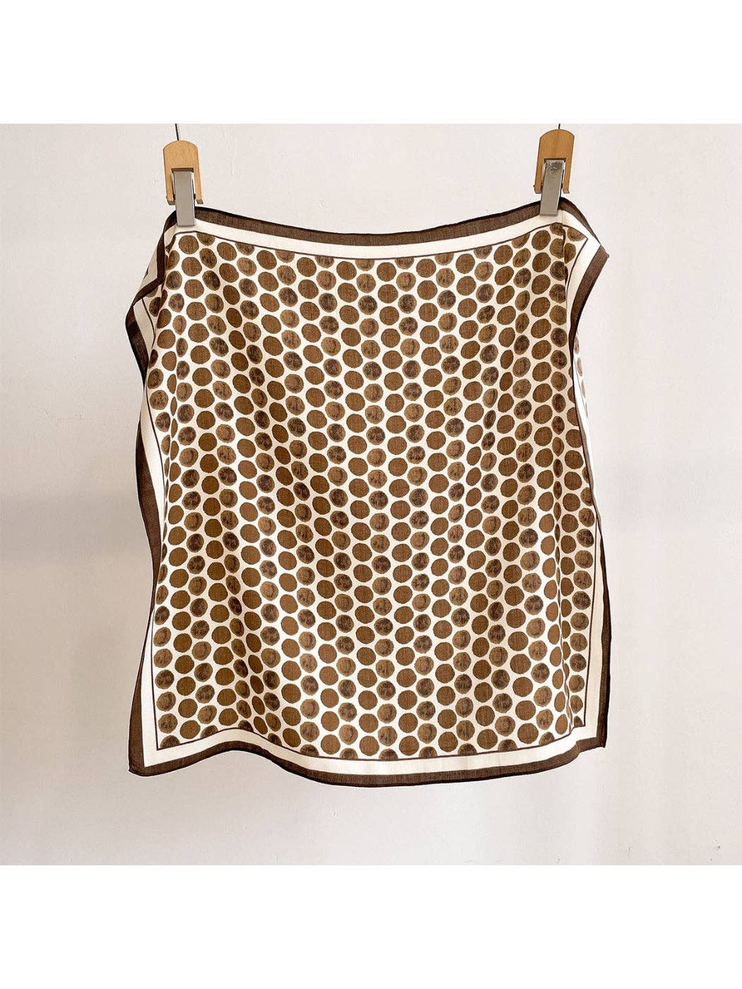 Coffee brown retro dot square scarf, framed with dark border