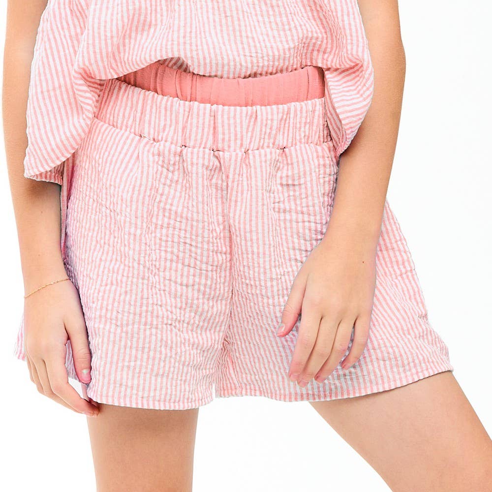 Good Girl - Double Waist Band Striped Gauze Shorts