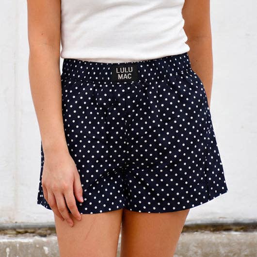 Navy mini polka dot boxer shorts with elastic waistband