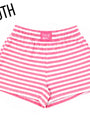 Neon pink and white striped youth shorts with elastic waistband and Lulu Mac tag