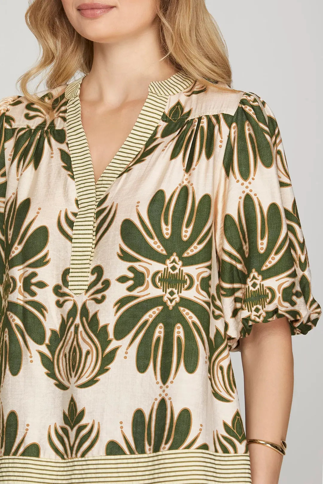 Bubble Sleeve Printed Woven Top