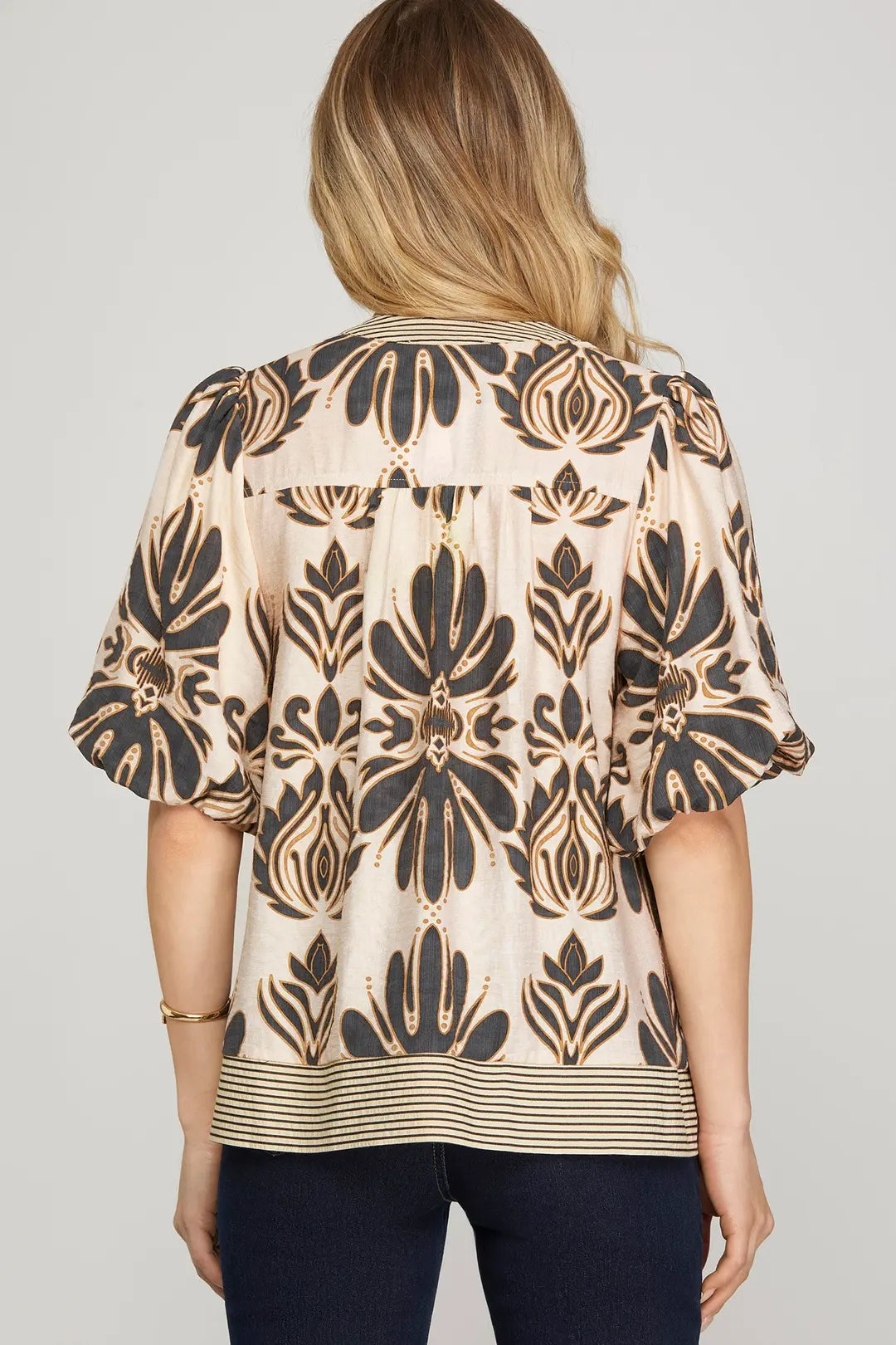 Bubble Sleeve Printed Woven Top
