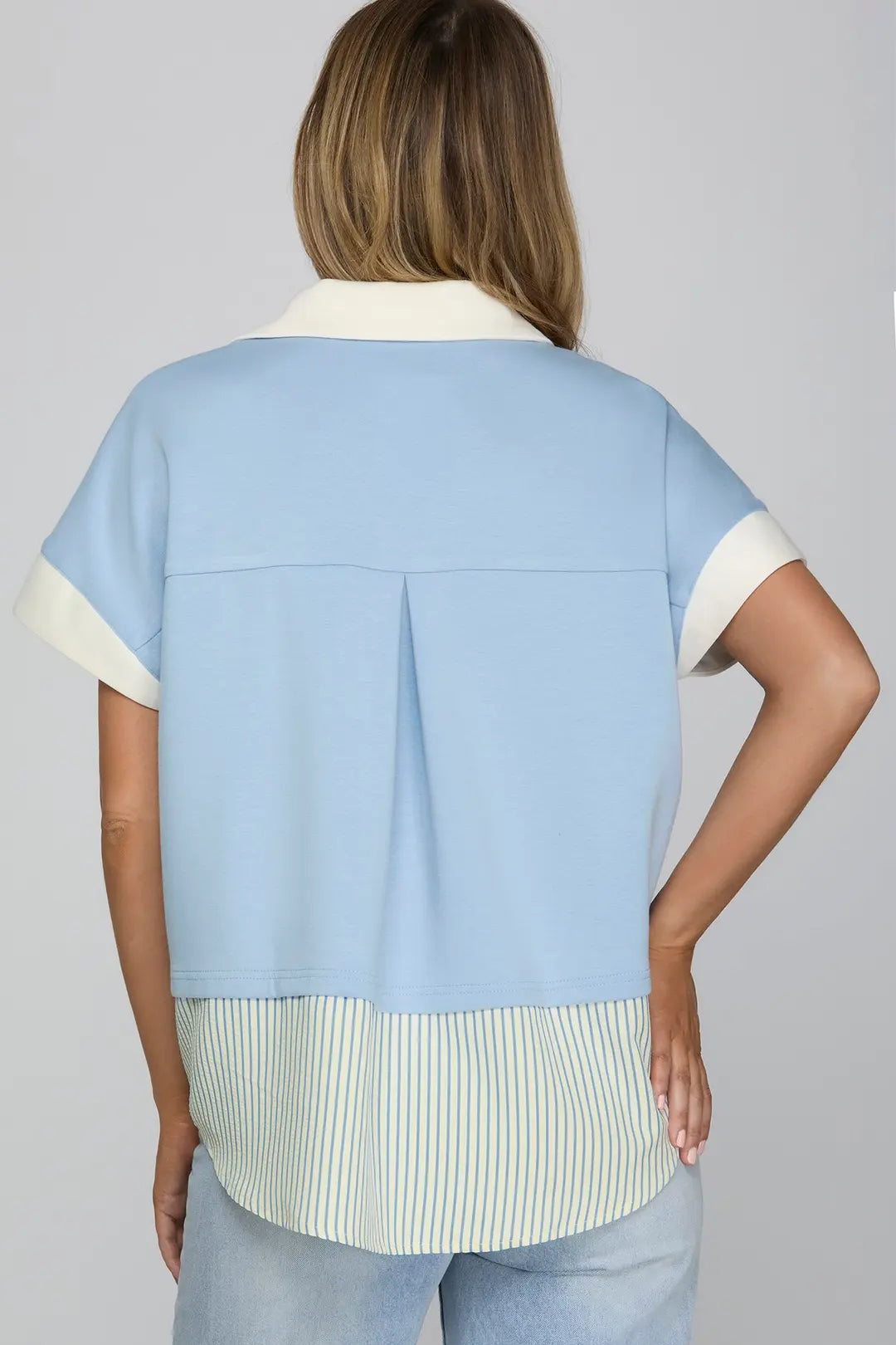 Drop Shoulder Contrast Stripe Top
