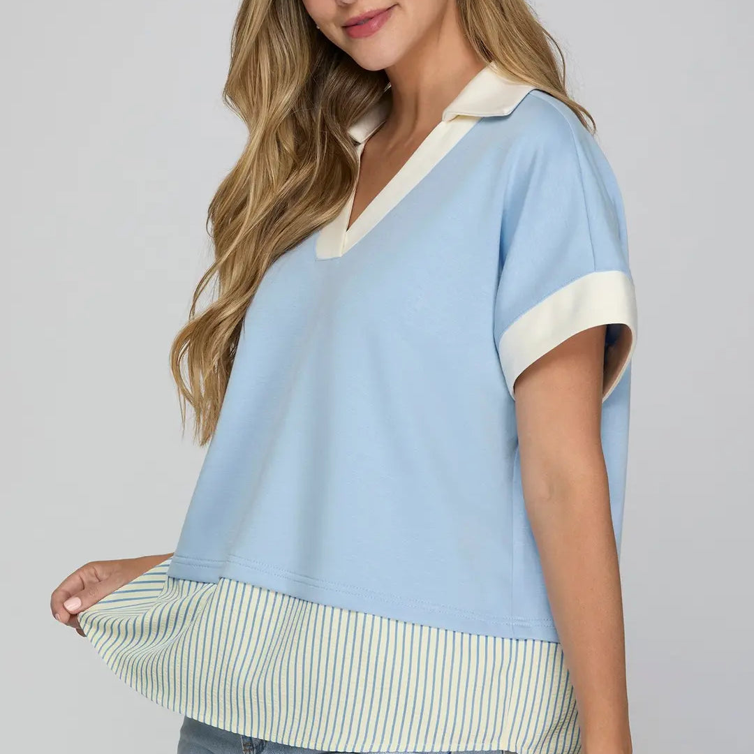 Drop Shoulder Contrast Stripe Top