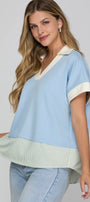 Drop Shoulder Contrast Stripe Top