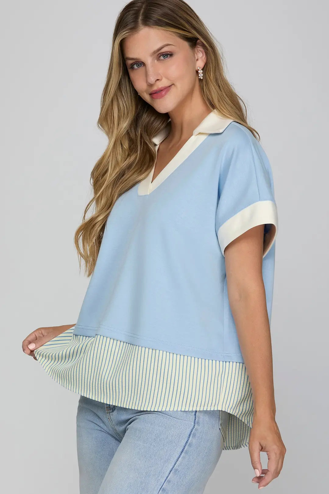 Drop Shoulder Contrast Stripe Top