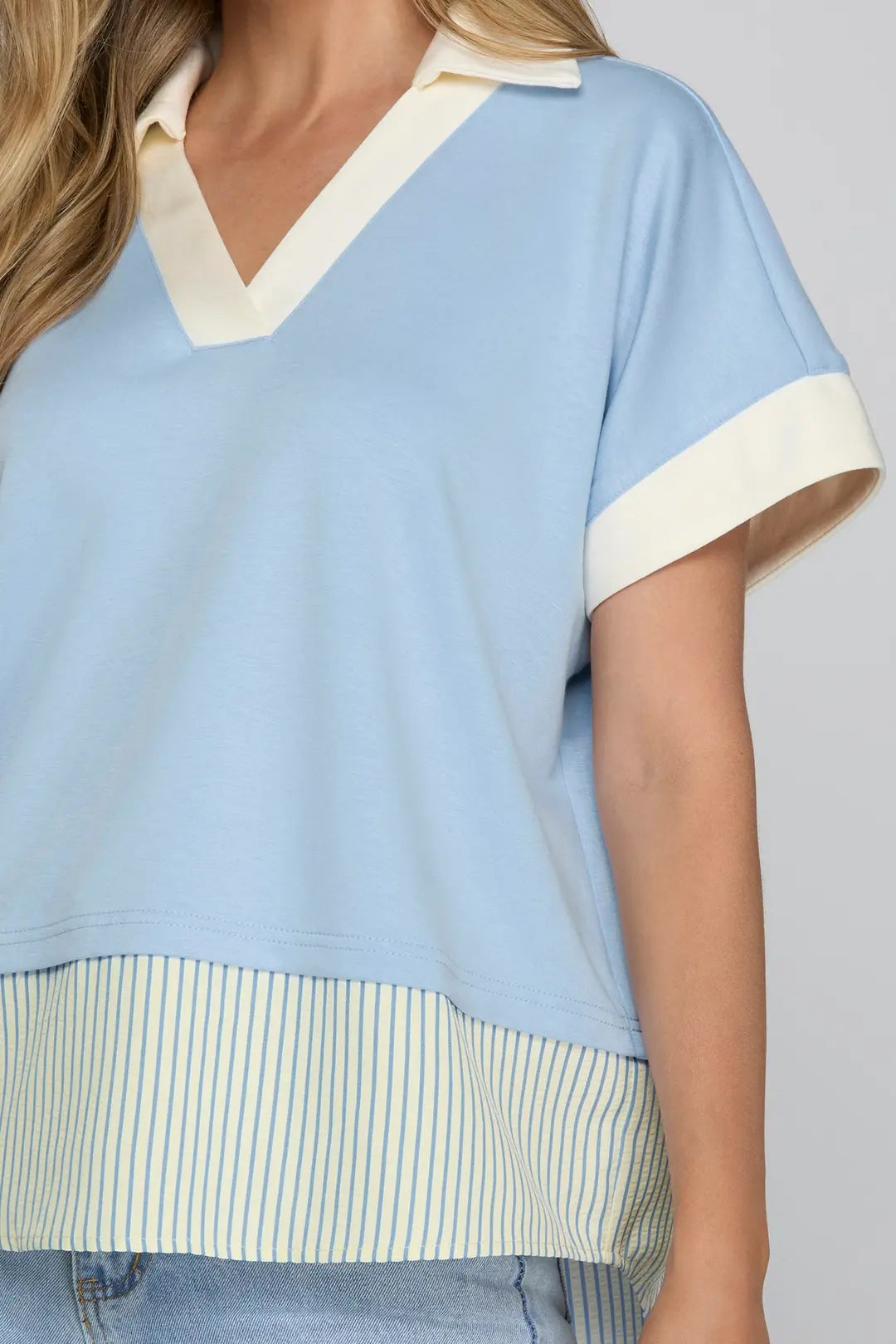 Drop Shoulder Contrast Stripe Top