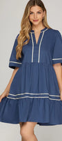 Short Sleeve Tiered Mini Dress with Pockets
