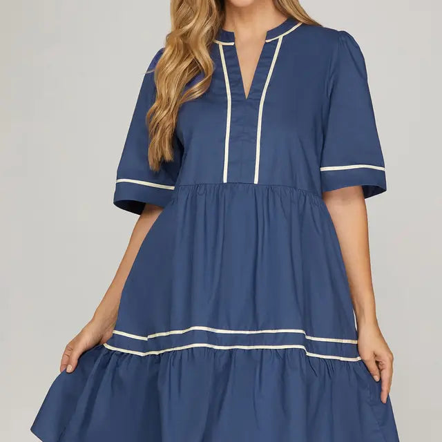 Short Sleeve Tiered Mini Dress with Pockets