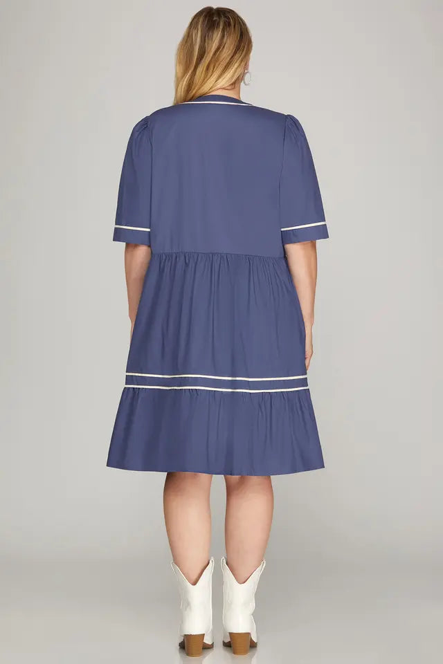 Short Sleeve Tiered Mini Dress with Pockets
