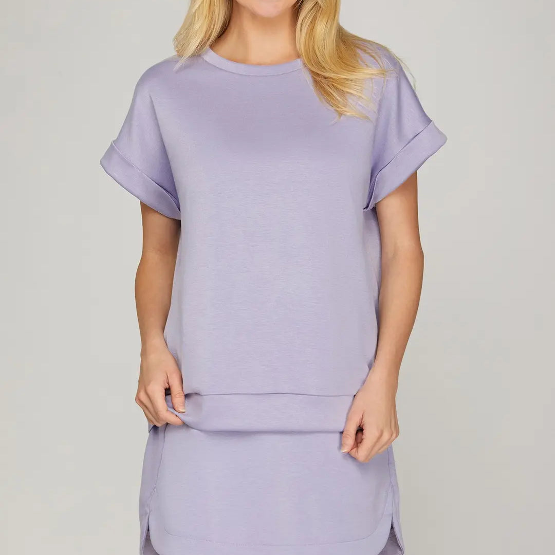 2 pc set - High Waist A-Line Casual Skort with Pockets with Matching Drop Shoulder Knit Top