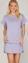 2 pc set - High Waist A-Line Casual Skort with Pockets with Matching Drop Shoulder Knit Top