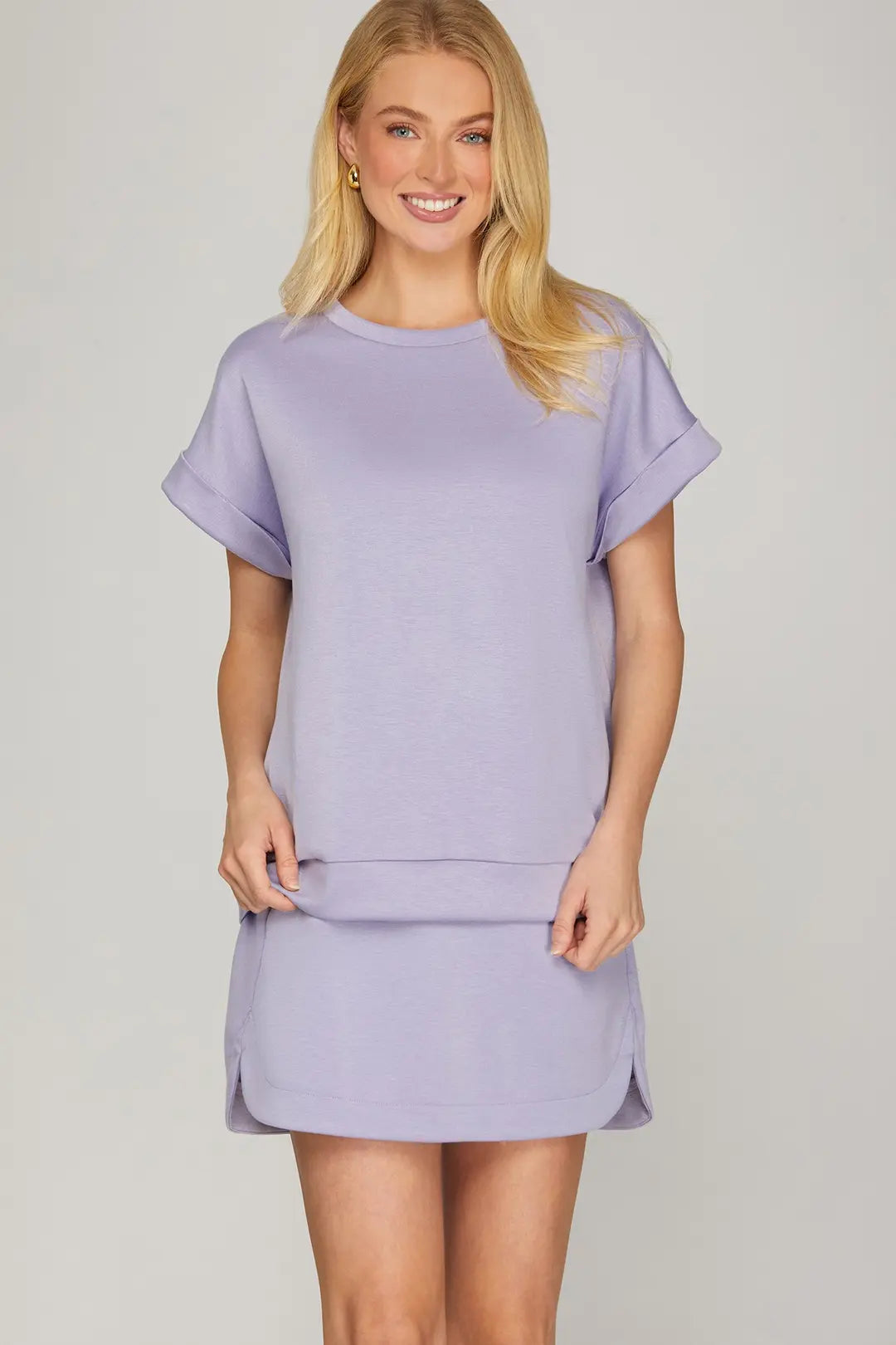 2 pc set - High Waist A-Line Casual Skort with Pockets with Matching Drop Shoulder Knit Top
