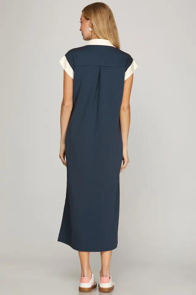 Drop Shoulder Midi Dress with Side Zipper