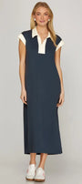 Drop Shoulder Midi Dress with Side Zipper