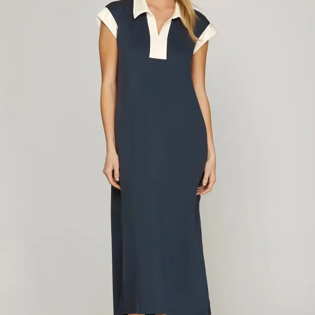 Drop Shoulder Midi Dress with Side Zipper