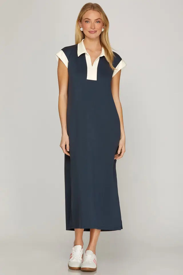 Drop Shoulder Midi Dress with Side Zipper