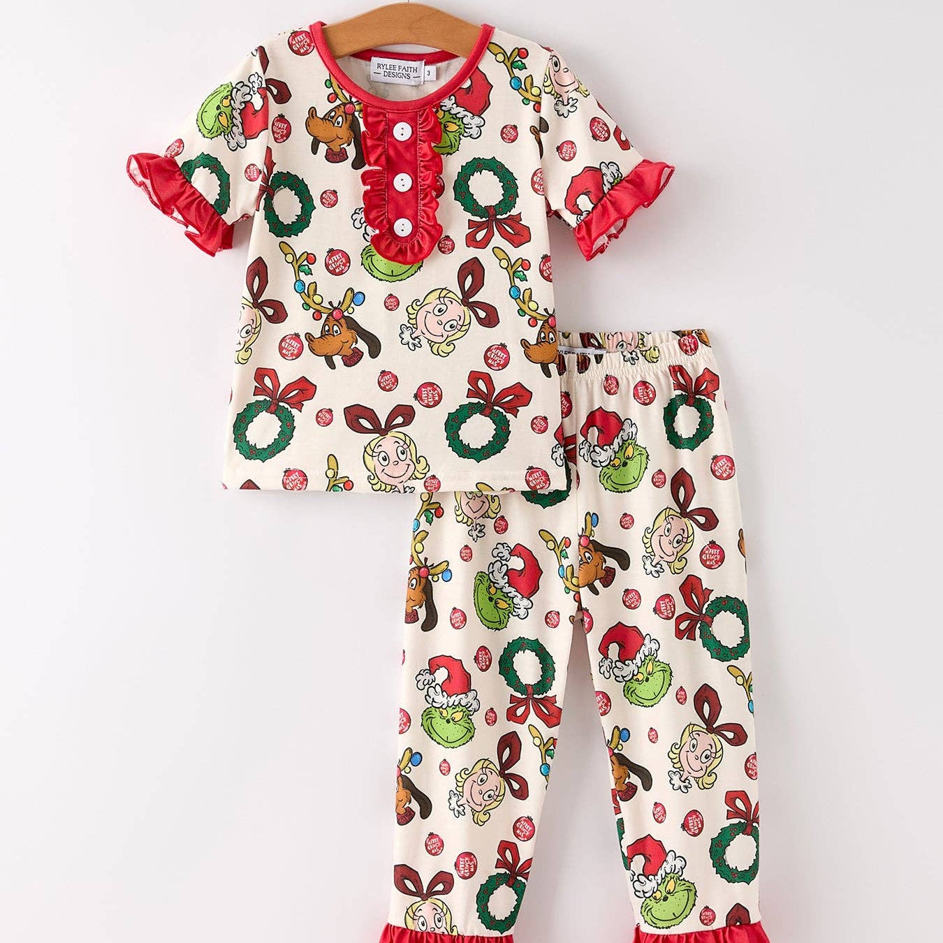 Rylee Faith Designs - Christmas Character Pattern Girl Pajama Set