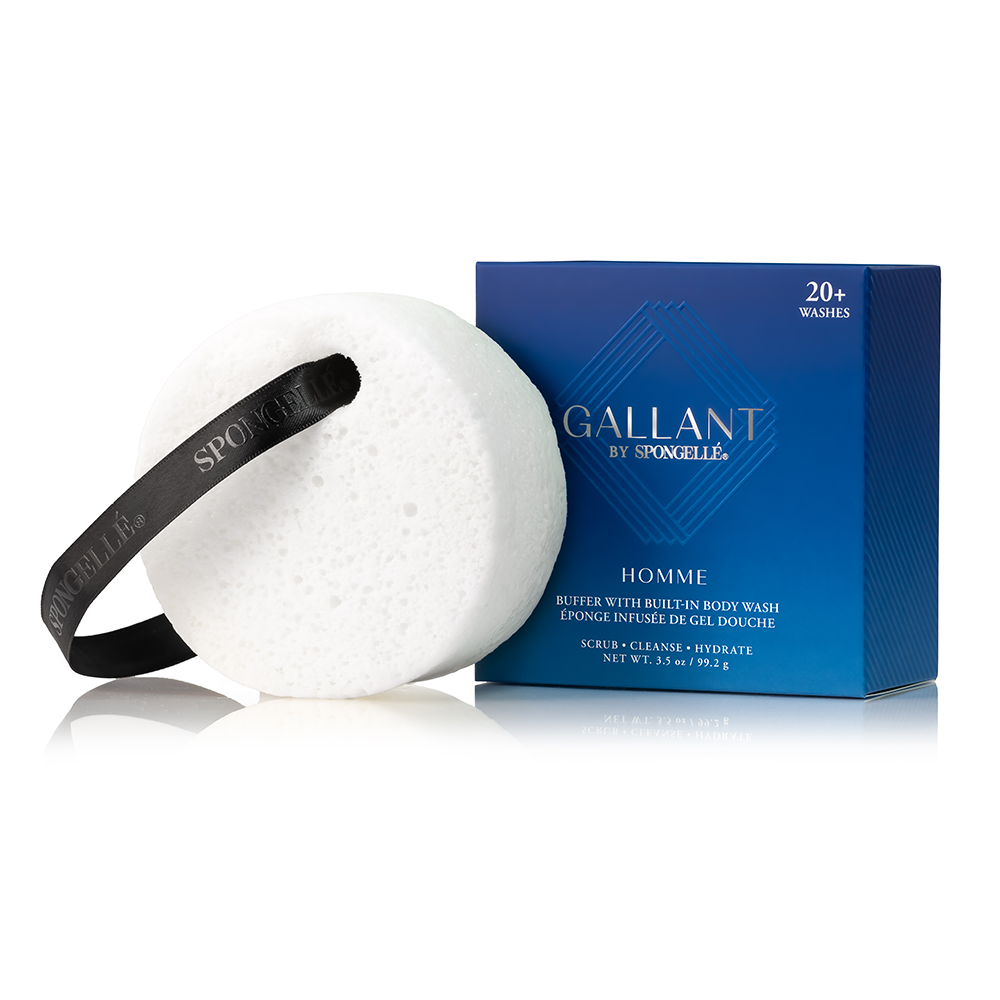 White bath bomb with black band and blue packaging labeled 'Gallant' on a white background