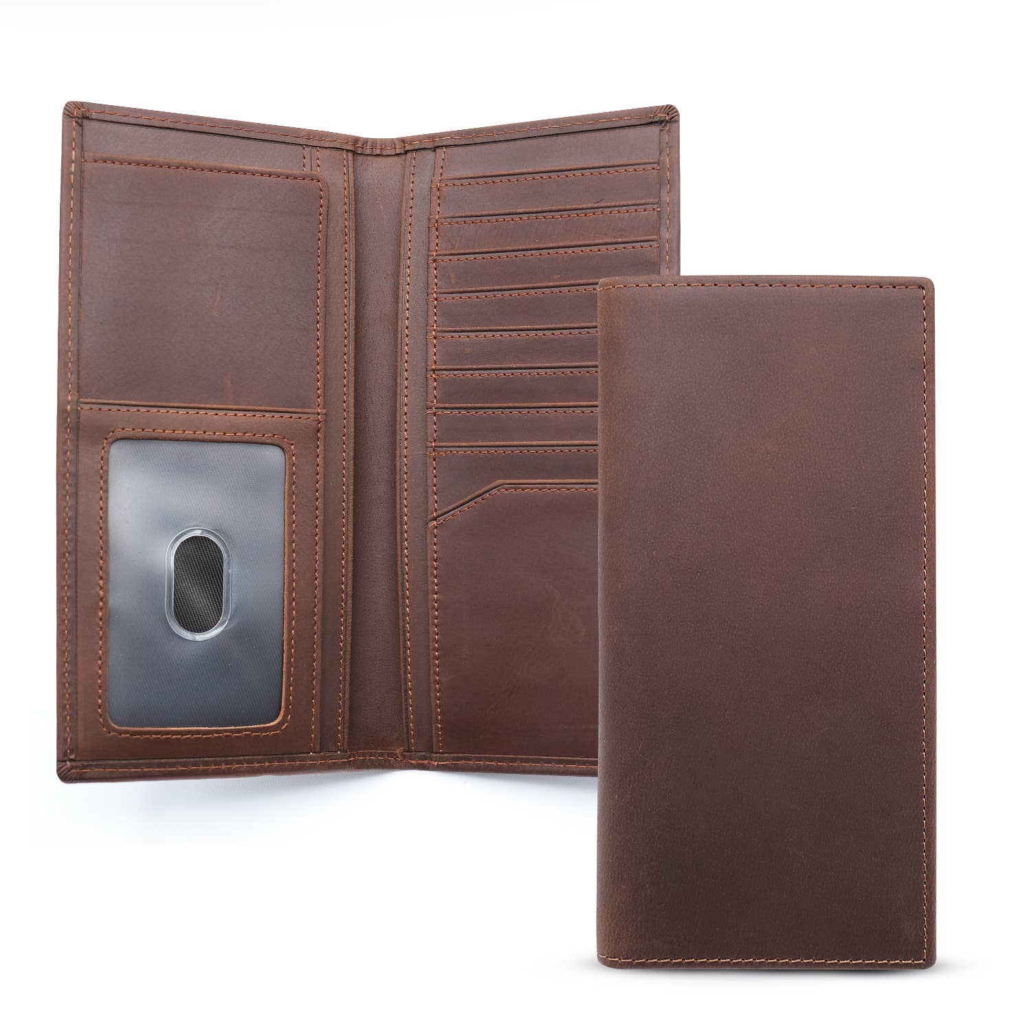 American Leather Goods - Genuine Leather Bifold Wallet Long Wallets for Men Women