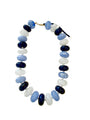 Chunky beaded necklace with blue and navy oval beads and gold-tone chain links
