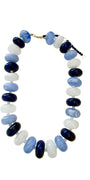 Chunky beaded necklace with blue and navy oval beads and gold-tone chain links
