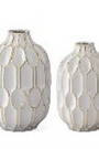 White Glass & Gold Oval Embossed Vases