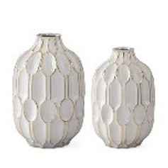 White Glass & Gold Oval Embossed Vases