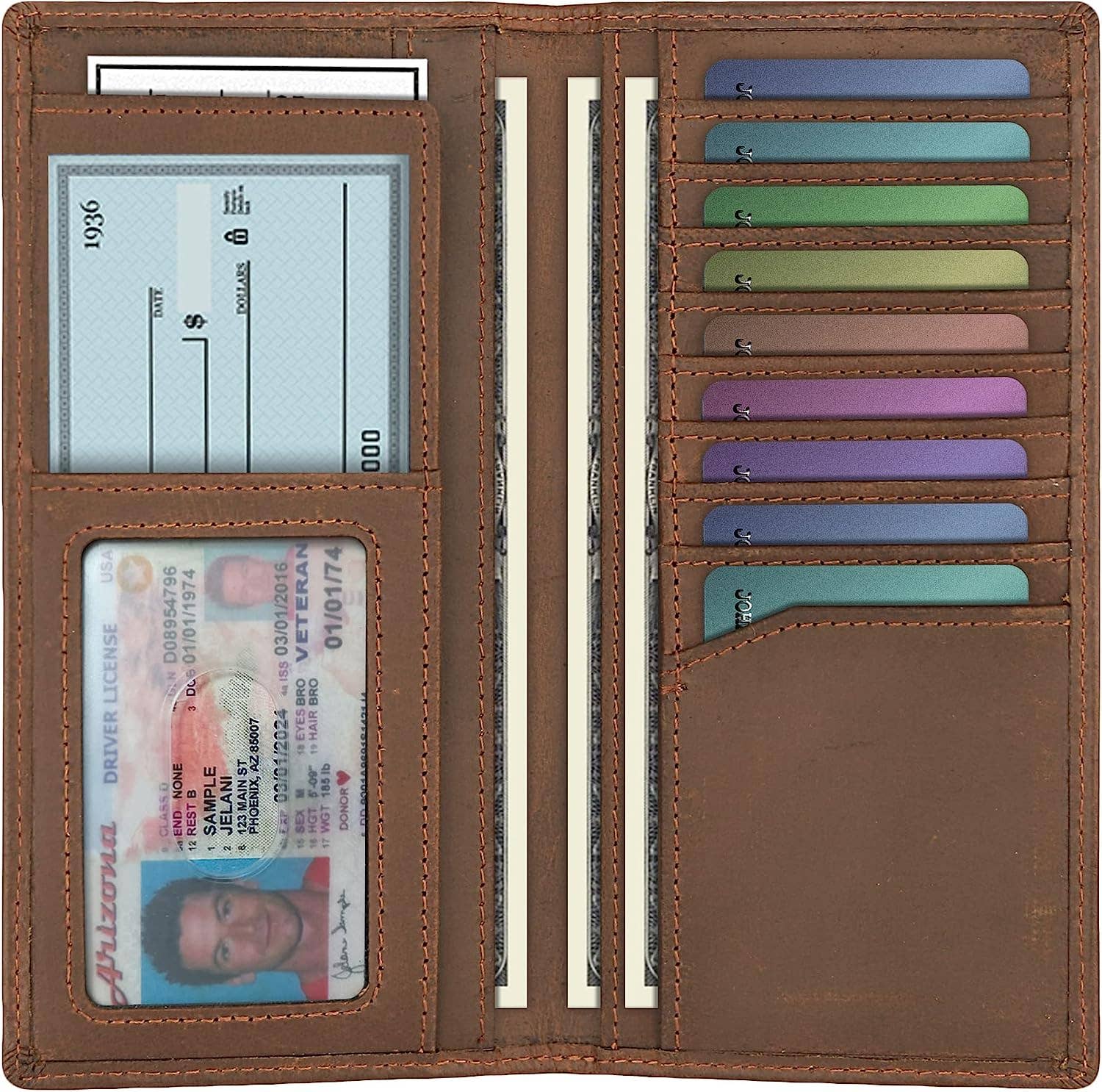 American Leather Goods - Genuine Leather Bifold Wallet Long Wallets for Men Women