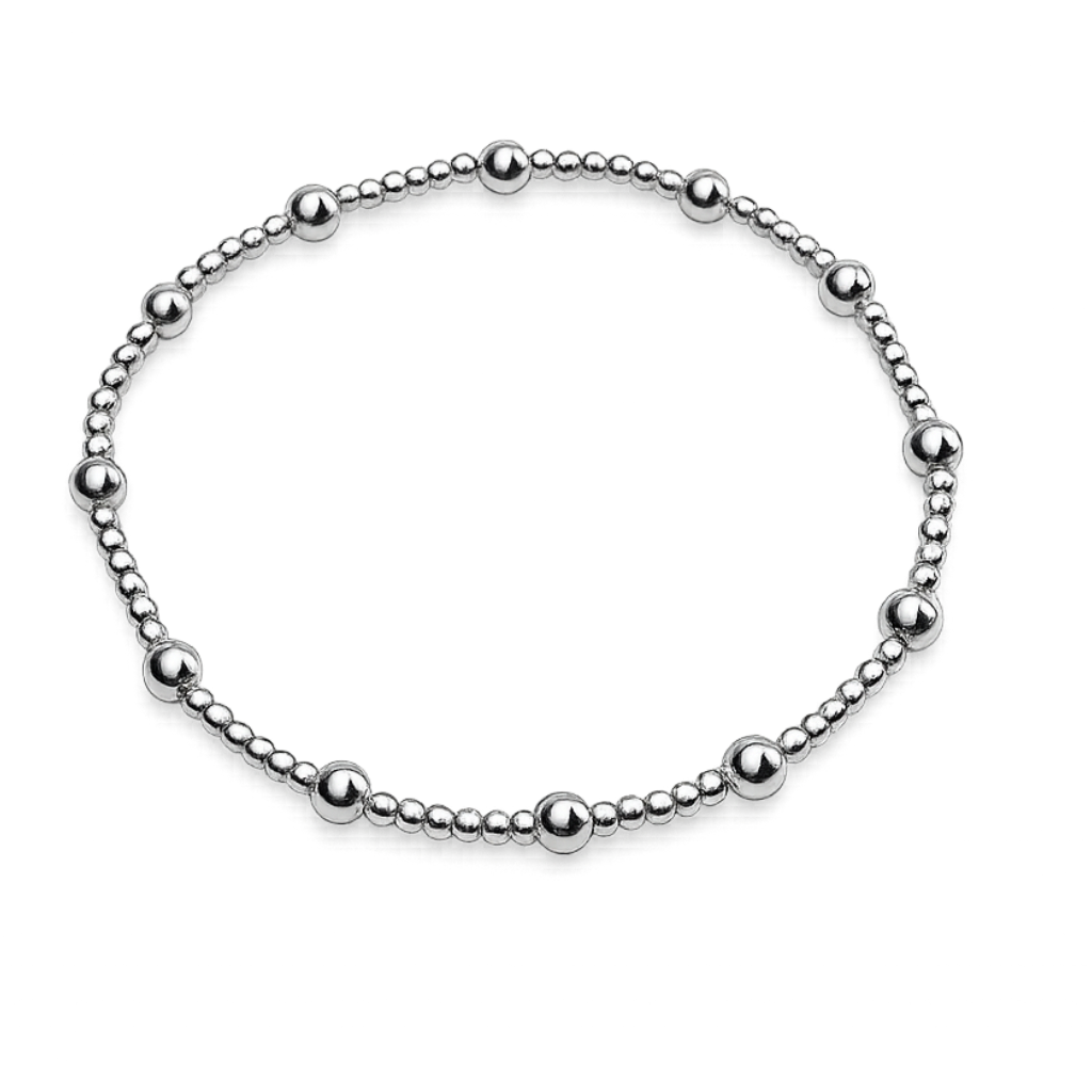 Silver beaded bracelet on a white background