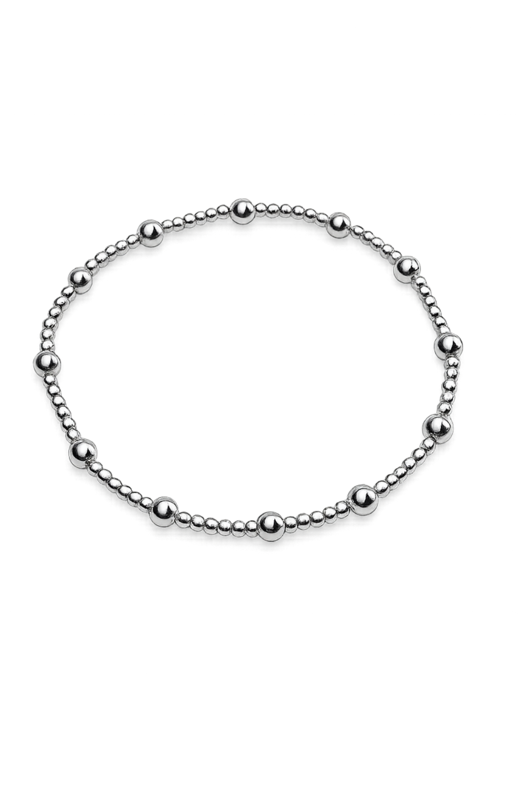 Silver beaded bracelet on a white background