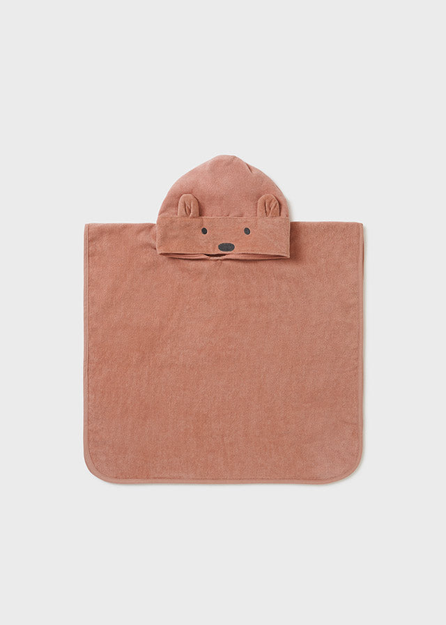 Brown hooded towel with bear ears and face on a white background