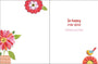 Greeting card with colorful flowers and a bird, featuring text 'So happy for you! Congratulations'.